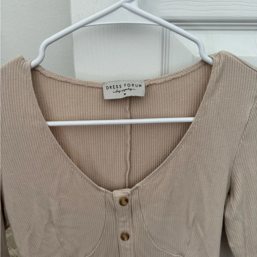 Dress Forum Beige Long Sleeve Bodysuit - Picture 3 of 3